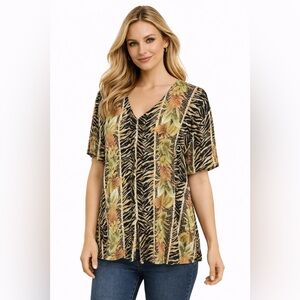 Vintage 90s Zebra Print Top | Boho Floral V-Neck Blouse